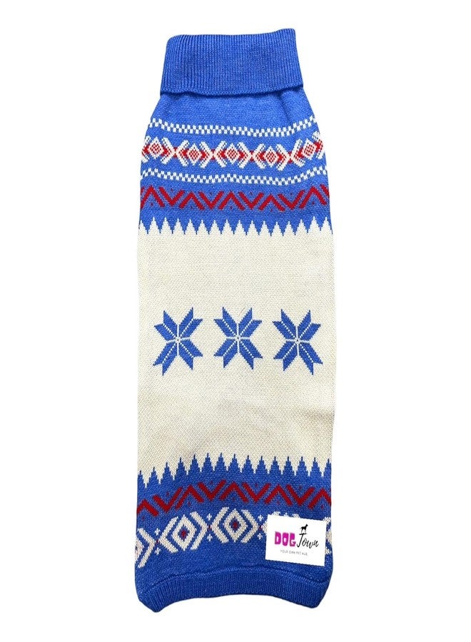 DOGTOWN Dog Snowflake Sweater with Free Superbone Dog Treats | Cozy Winter Knit for Pets (Blue, 24) - Image 4